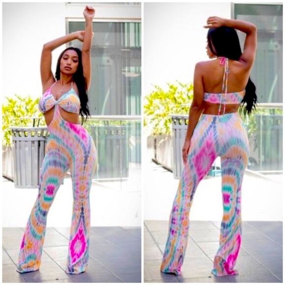 Pink Multiprint Wide Leg Jumpsuit - Picture 1 of 5